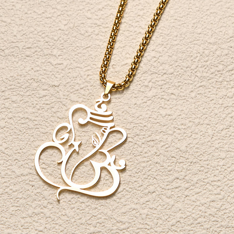 Wear FengShui Ganesh Elephant Stainless Steel Protection Necklace Pendant