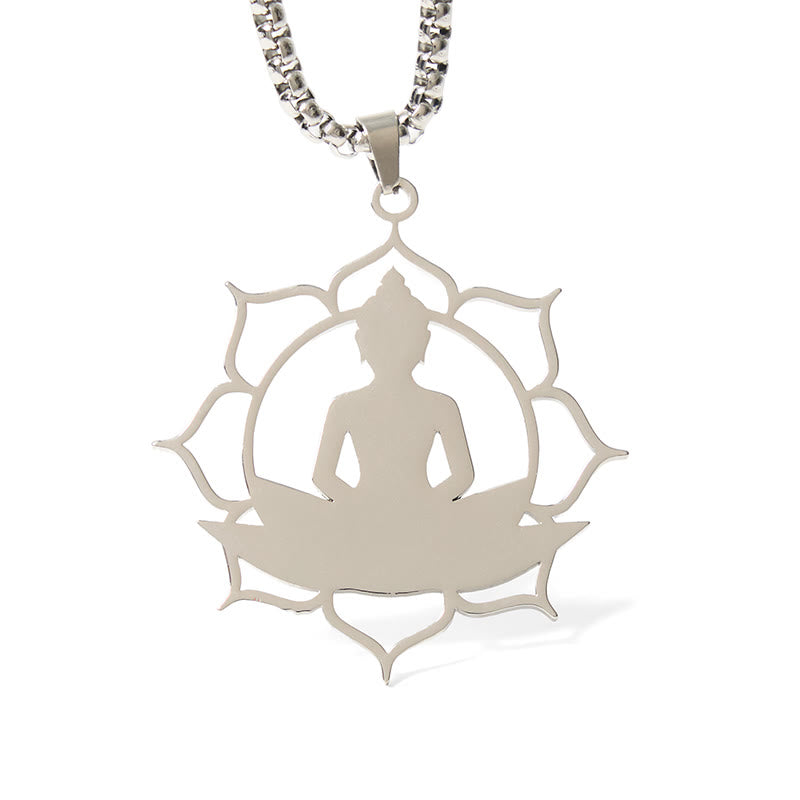 Wear FengShui Vintage Lotus Sitting Buddha Design Stainless Steel Enlightenment Necklace Pendant