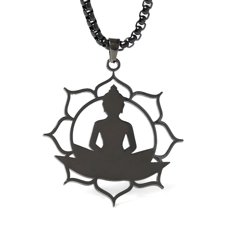 Wear FengShui Vintage Lotus Sitting Buddha Design Stainless Steel Enlightenment Necklace Pendant