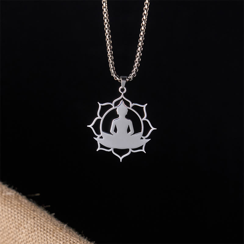 Wear FengShui Vintage Lotus Sitting Buddha Design Stainless Steel Enlightenment Necklace Pendant