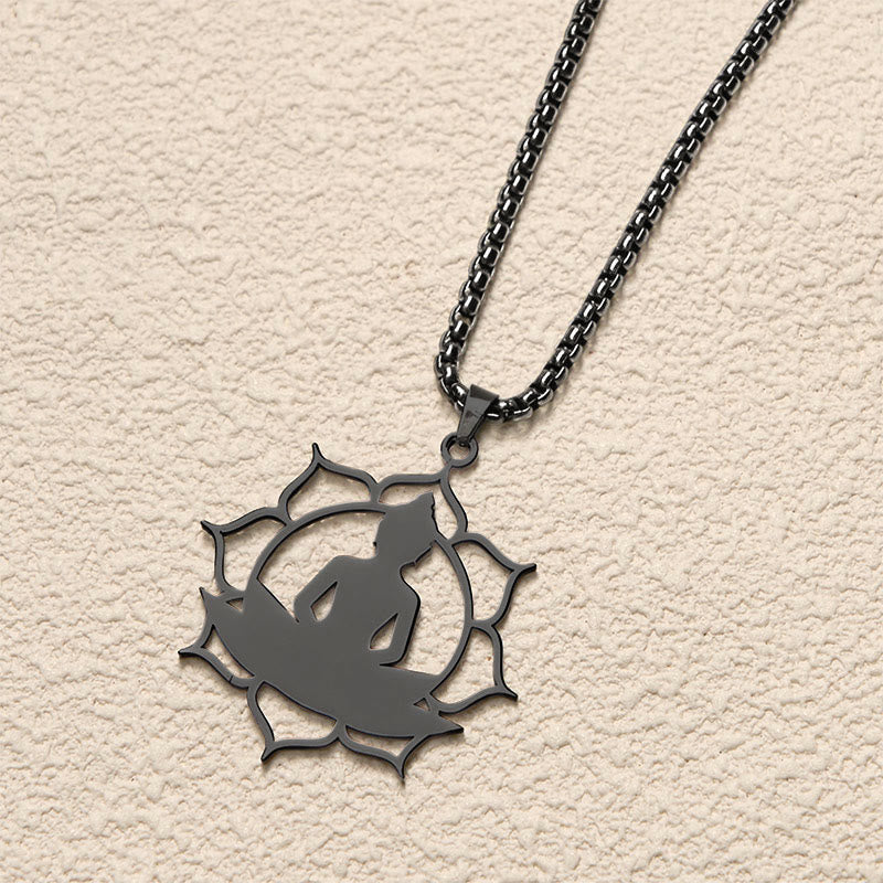 Wear FengShui Vintage Lotus Sitting Buddha Design Stainless Steel Enlightenment Necklace Pendant