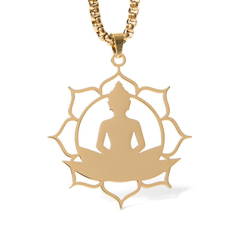 Wear FengShui Vintage Lotus Sitting Buddha Design Stainless Steel Enlightenment Necklace Pendant