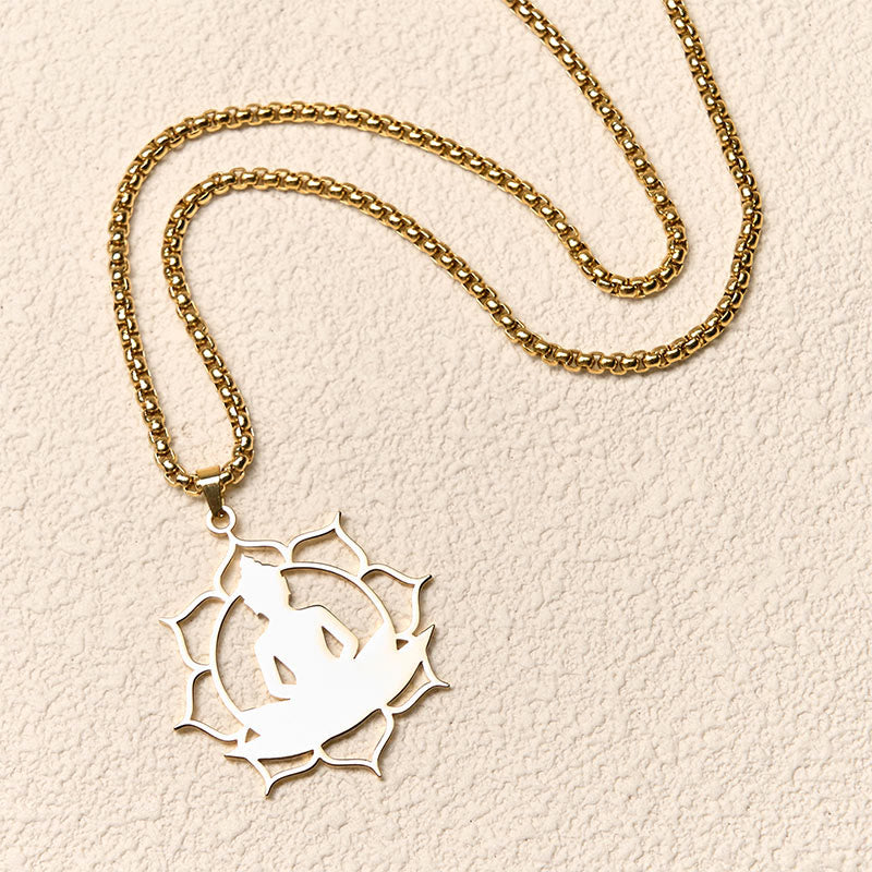 Wear FengShui Vintage Lotus Sitting Buddha Design Stainless Steel Enlightenment Necklace Pendant