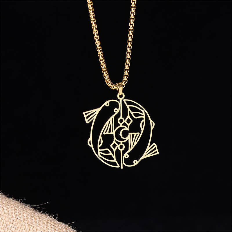 Wear FengShui Vintage Koi Fish Hollow Design Stainless Steel Luck Necklace Pendant