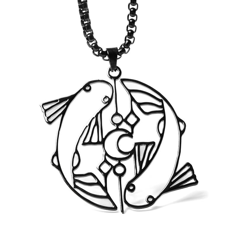 Wear FengShui Vintage Koi Fish Hollow Design Stainless Steel Luck Necklace Pendant