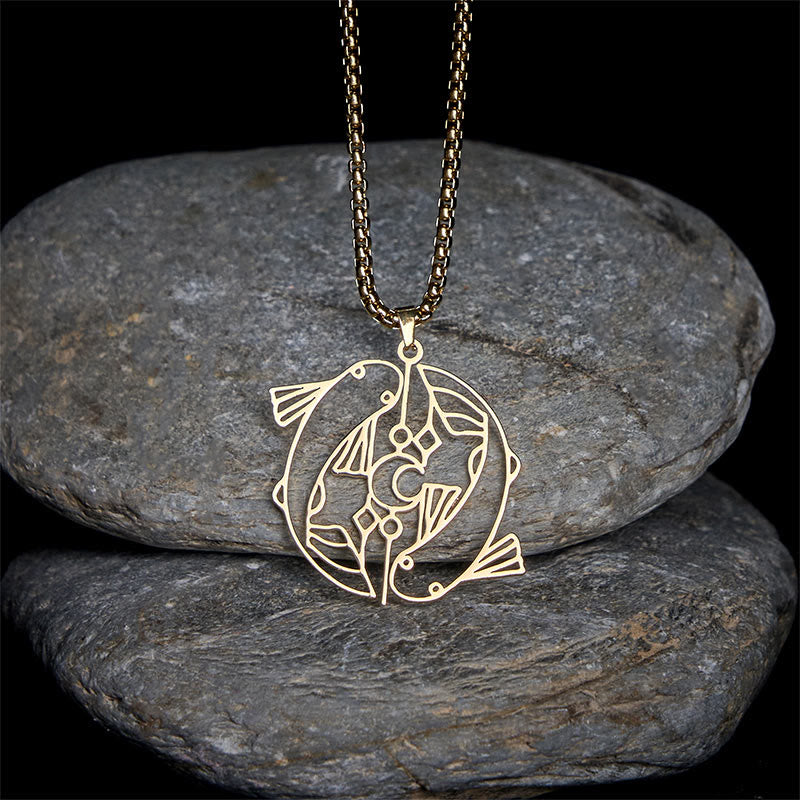 Wear FengShui Vintage Koi Fish Hollow Design Stainless Steel Luck Necklace Pendant