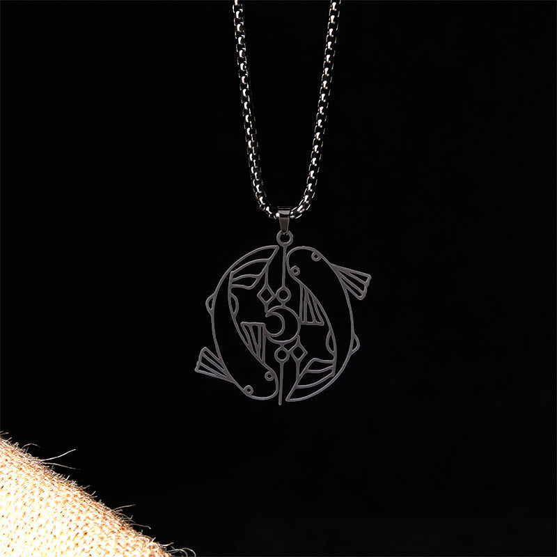 Wear FengShui Vintage Koi Fish Hollow Design Stainless Steel Luck Necklace Pendant
