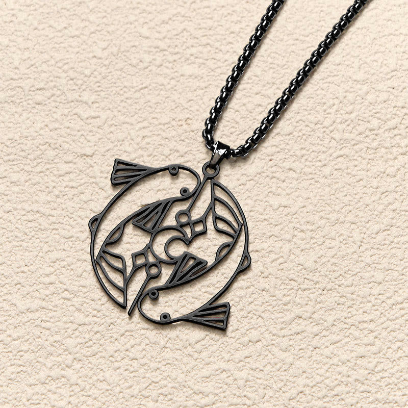 Wear FengShui Vintage Koi Fish Hollow Design Stainless Steel Luck Necklace Pendant