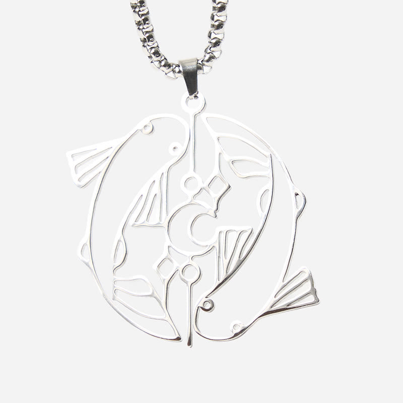 Wear FengShui Vintage Koi Fish Hollow Design Stainless Steel Luck Necklace Pendant