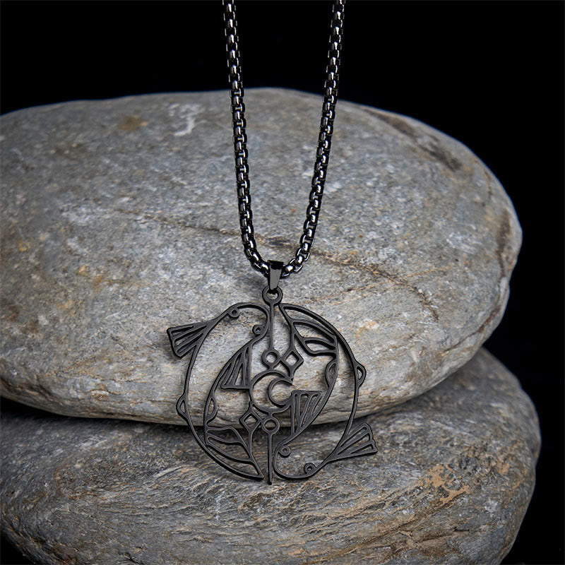 Wear FengShui Vintage Koi Fish Hollow Design Stainless Steel Luck Necklace Pendant