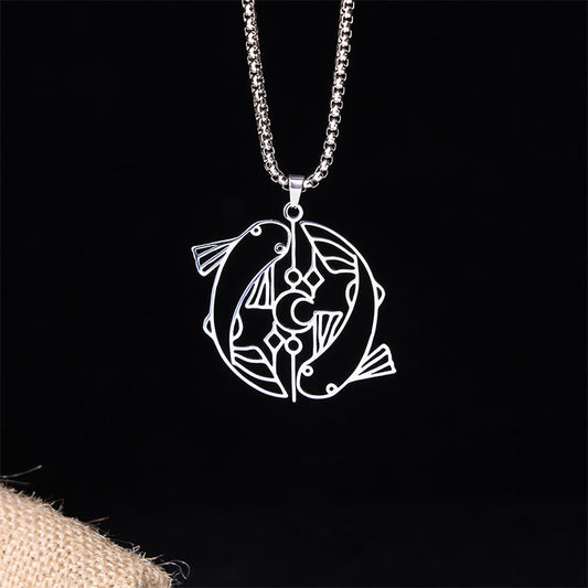 Wear FengShui Vintage Koi Fish Hollow Design Stainless Steel Luck Necklace Pendant