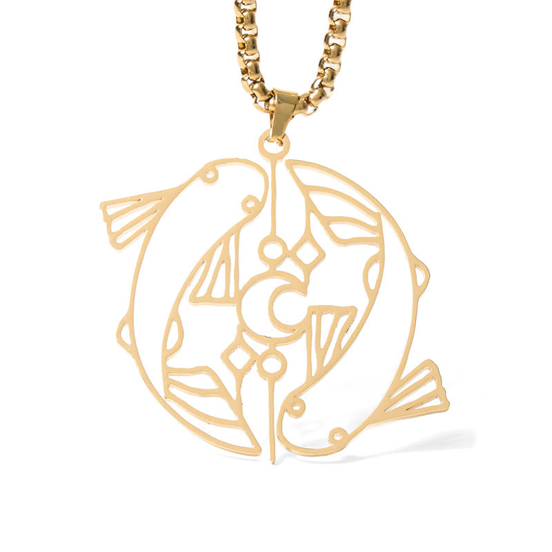 Wear FengShui Vintage Koi Fish Hollow Design Stainless Steel Luck Necklace Pendant