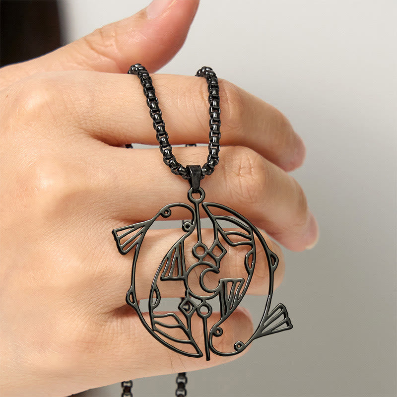 Wear FengShui Vintage Koi Fish Hollow Design Stainless Steel Luck Necklace Pendant