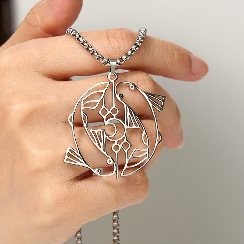 Wear FengShui Vintage Koi Fish Hollow Design Stainless Steel Luck Necklace Pendant