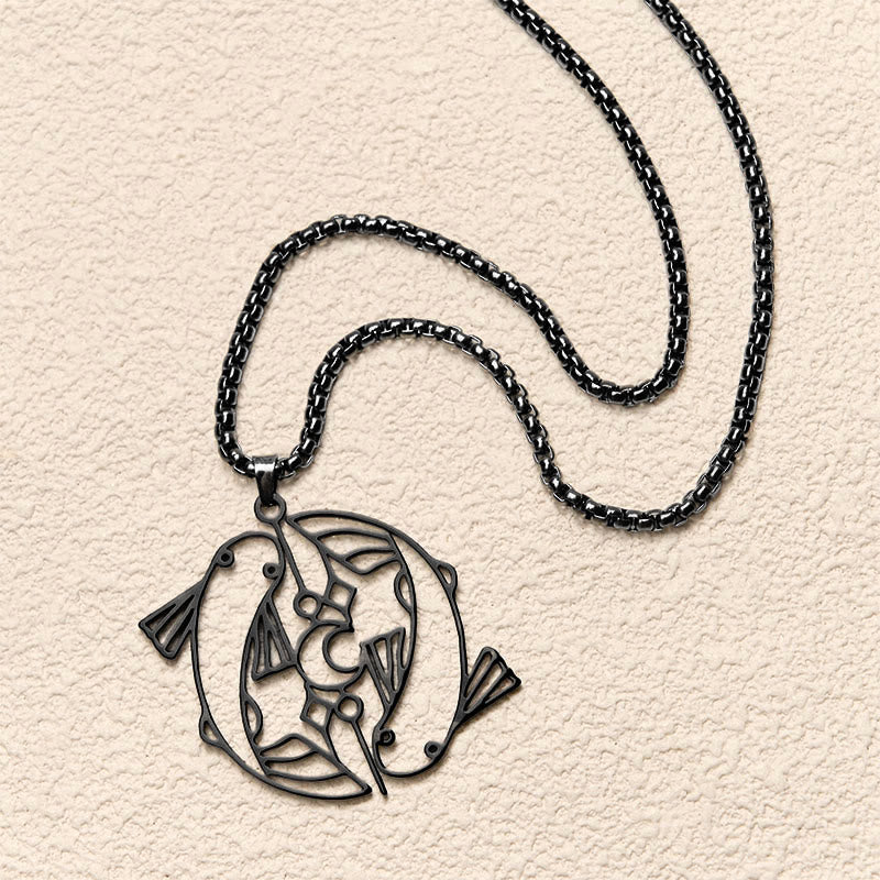 Wear FengShui Vintage Koi Fish Hollow Design Stainless Steel Luck Necklace Pendant