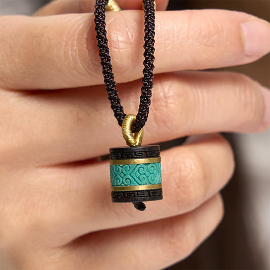 Wear FengShui Ebony Wood Turquoise Cylinder Peace Necklace Pendant
