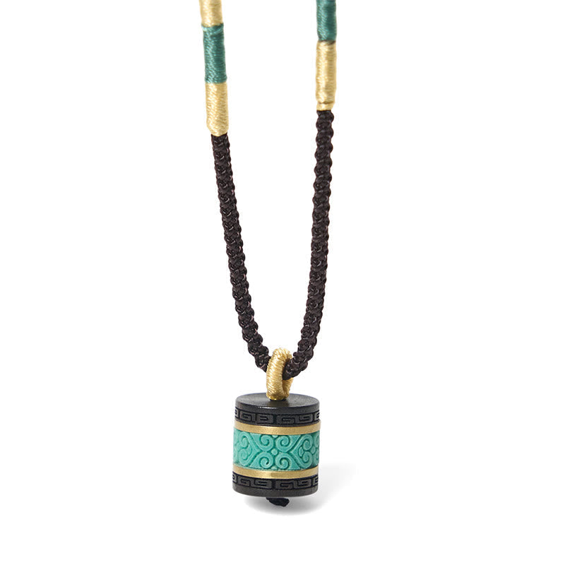 Wear FengShui Ebony Wood Turquoise Cylinder Peace Necklace Pendant