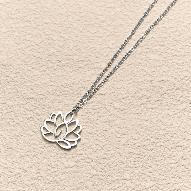 Wear FengShui Hollow Lotus Design Stainless Steel Enlightenment Necklace Pendant