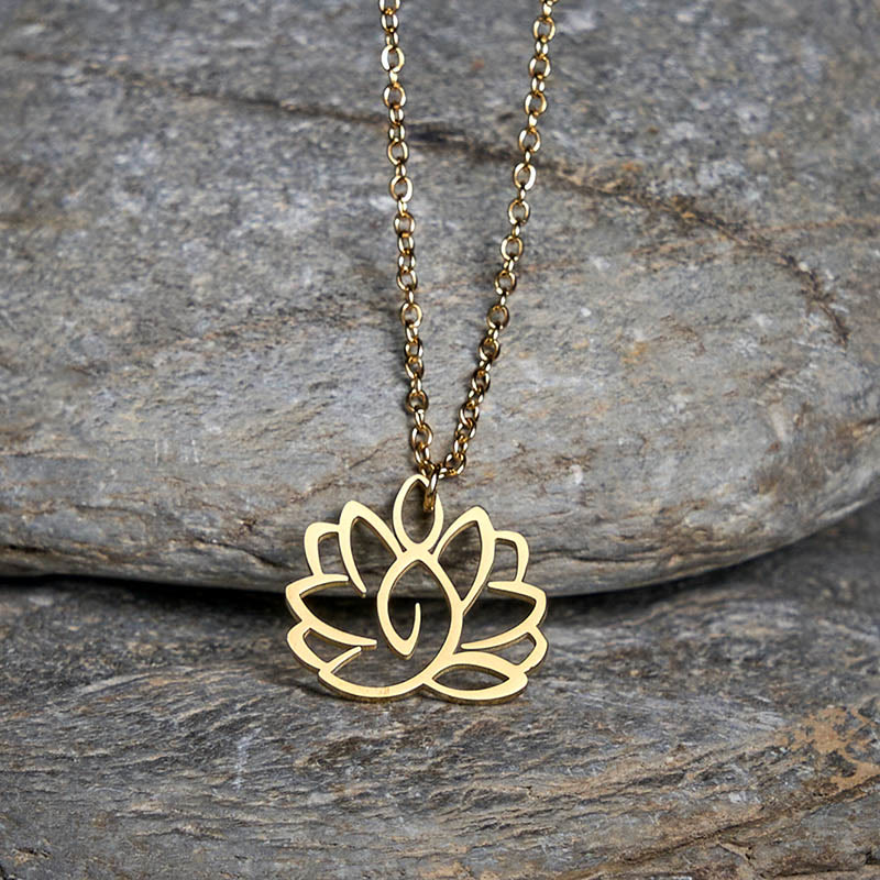 Wear FengShui Hollow Lotus Design Stainless Steel Enlightenment Necklace Pendant