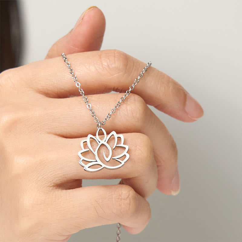 Wear FengShui Hollow Lotus Design Stainless Steel Enlightenment Necklace Pendant