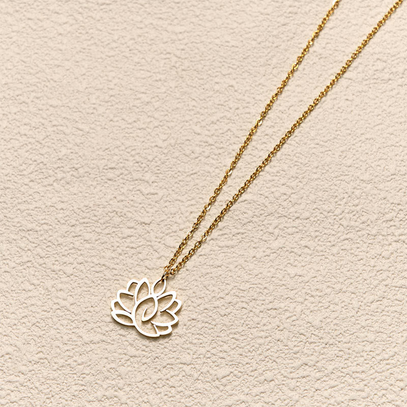 Wear FengShui Hollow Lotus Design Stainless Steel Enlightenment Necklace Pendant