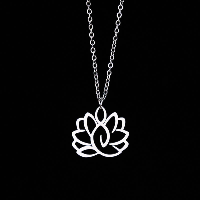 Wear FengShui Hollow Lotus Design Stainless Steel Enlightenment Necklace Pendant