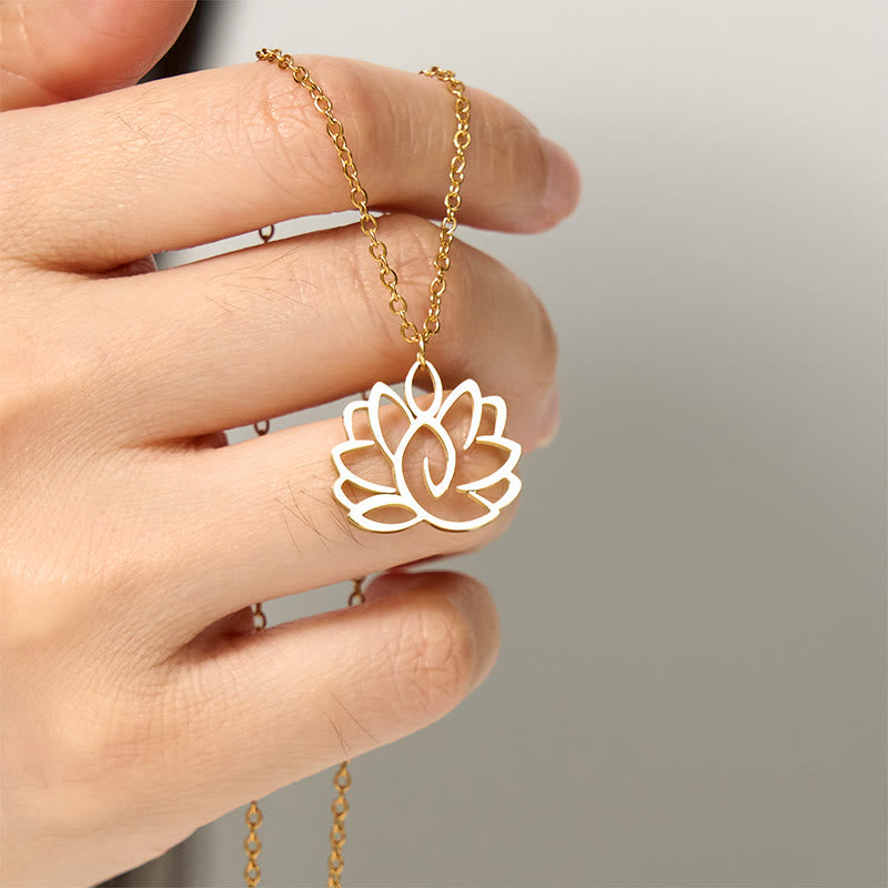 Wear FengShui Hollow Lotus Design Stainless Steel Enlightenment Necklace Pendant