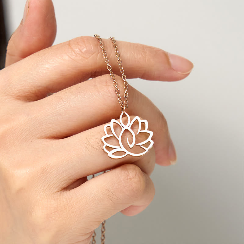 Wear FengShui Hollow Lotus Design Stainless Steel Enlightenment Necklace Pendant