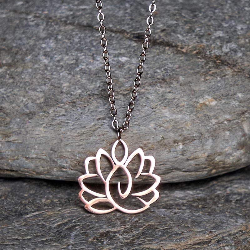 Wear FengShui Hollow Lotus Design Stainless Steel Enlightenment Necklace Pendant
