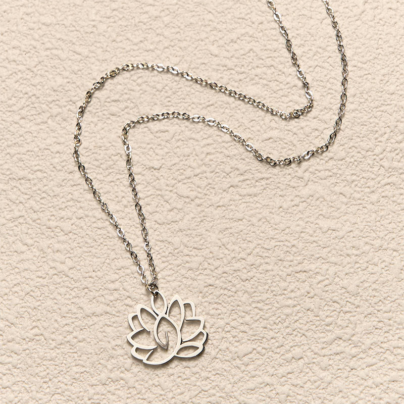 Wear FengShui Hollow Lotus Design Stainless Steel Enlightenment Necklace Pendant