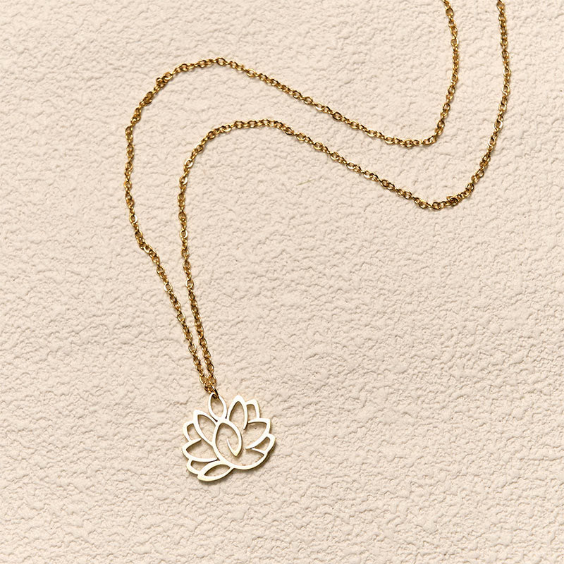 Wear FengShui Hollow Lotus Design Stainless Steel Enlightenment Necklace Pendant