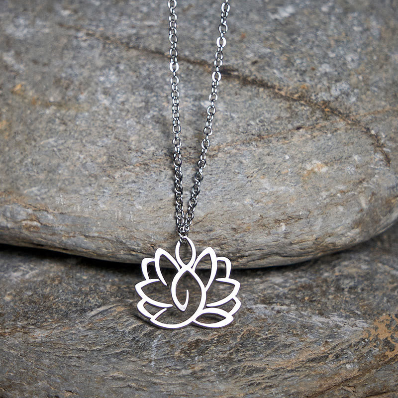 Wear FengShui Hollow Lotus Design Stainless Steel Enlightenment Necklace Pendant