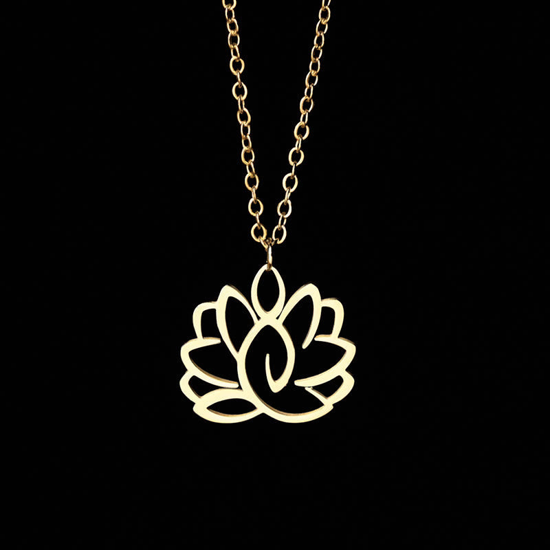 Wear FengShui Hollow Lotus Design Stainless Steel Enlightenment Necklace Pendant