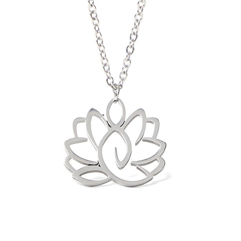 Wear FengShui Hollow Lotus Design Stainless Steel Enlightenment Necklace Pendant