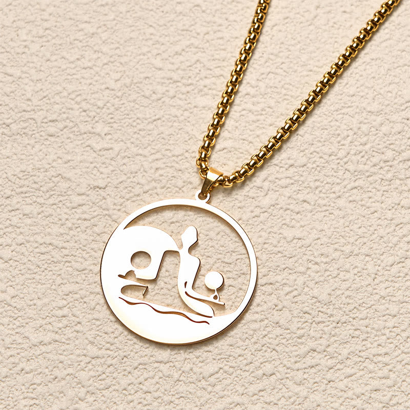 Wear FengShui Yin Yang Buddha Figure Hollow Design Stainless Steel Balance Necklace Pendant