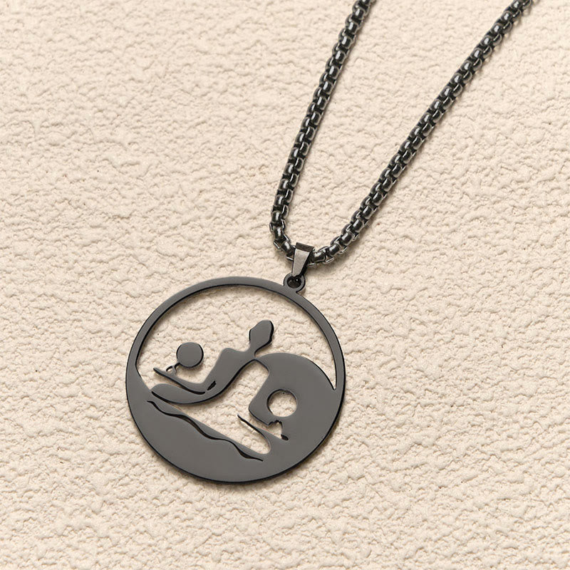 Wear FengShui Yin Yang Buddha Figure Hollow Design Stainless Steel Balance Necklace Pendant