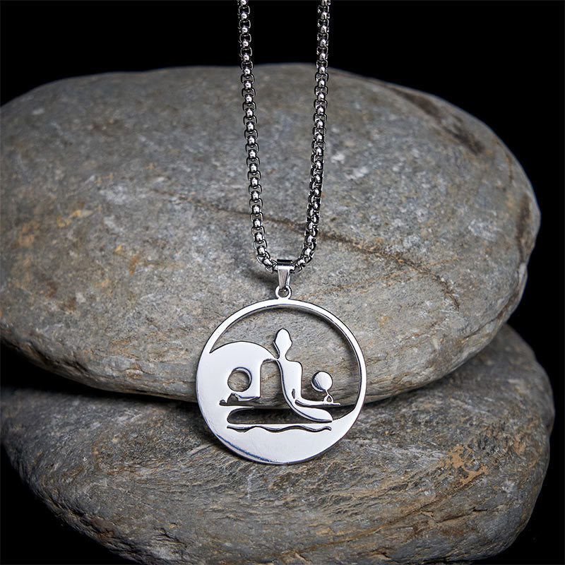 Wear FengShui Yin Yang Buddha Figure Hollow Design Stainless Steel Balance Necklace Pendant