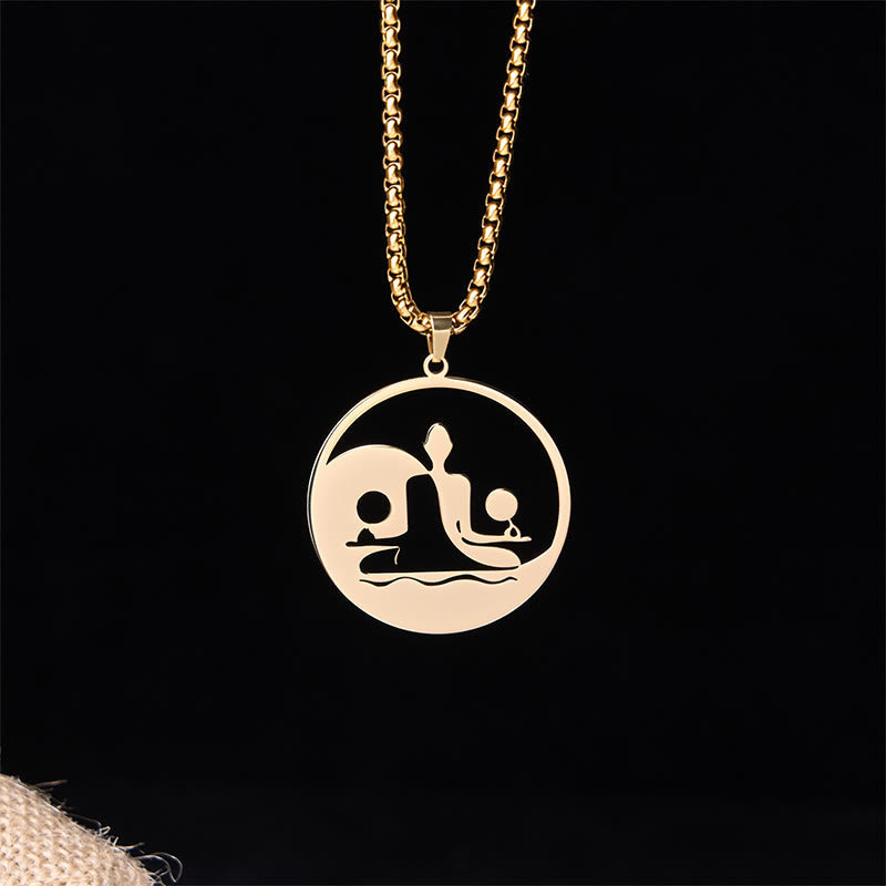 Wear FengShui Yin Yang Buddha Figure Hollow Design Stainless Steel Balance Necklace Pendant