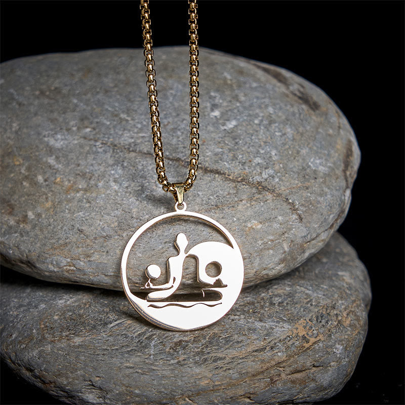 Wear FengShui Yin Yang Buddha Figure Hollow Design Stainless Steel Balance Necklace Pendant