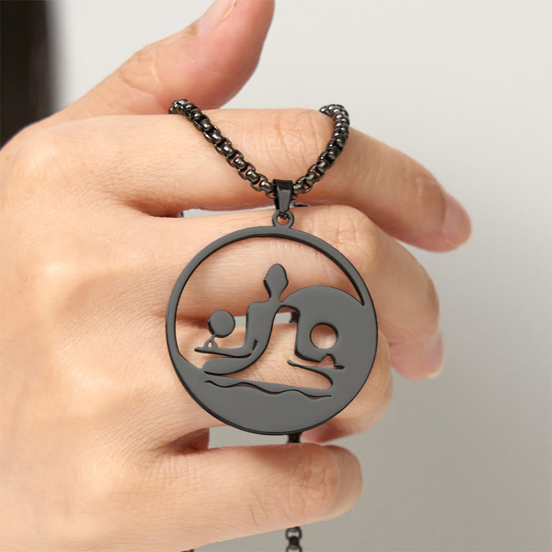 Wear FengShui Yin Yang Buddha Figure Hollow Design Stainless Steel Balance Necklace Pendant