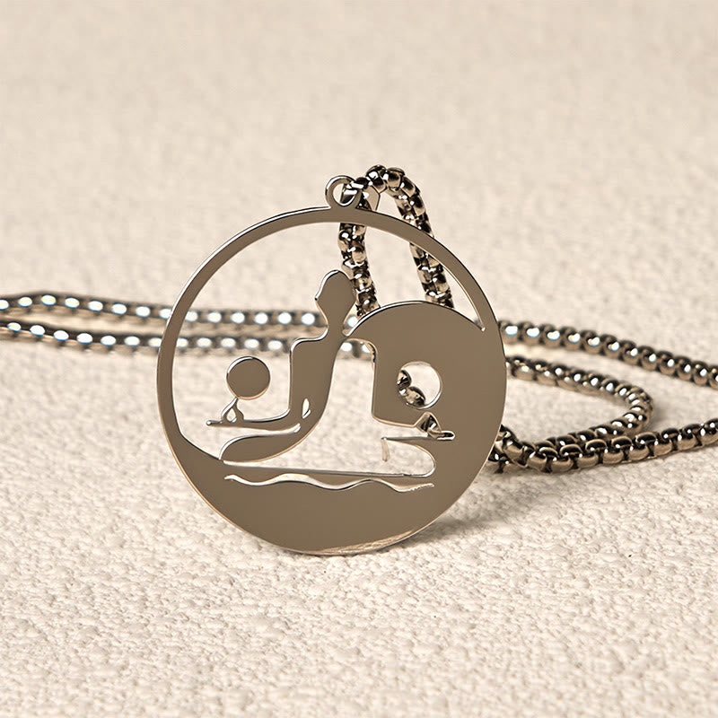 Wear FengShui Yin Yang Buddha Figure Hollow Design Stainless Steel Balance Necklace Pendant
