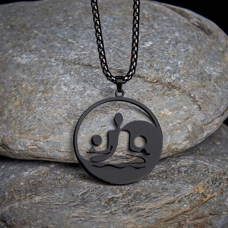 Wear FengShui Yin Yang Buddha Figure Hollow Design Stainless Steel Balance Necklace Pendant