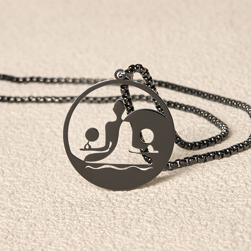 Wear FengShui Yin Yang Buddha Figure Hollow Design Stainless Steel Balance Necklace Pendant