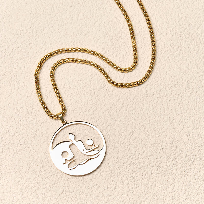 Wear FengShui Yin Yang Buddha Figure Hollow Design Stainless Steel Balance Necklace Pendant