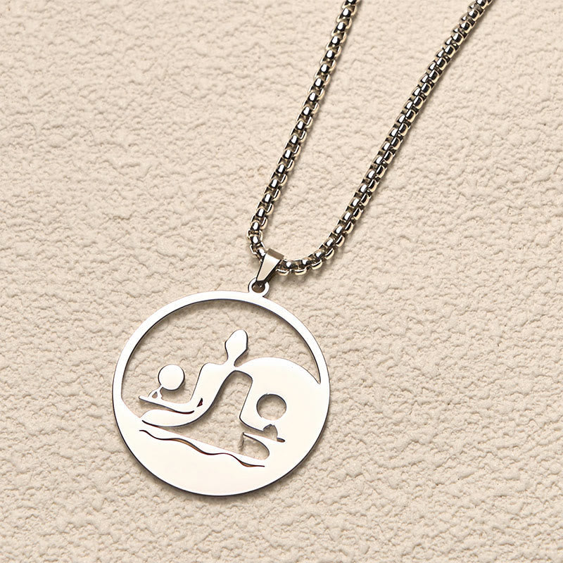 Wear FengShui Yin Yang Buddha Figure Hollow Design Stainless Steel Balance Necklace Pendant