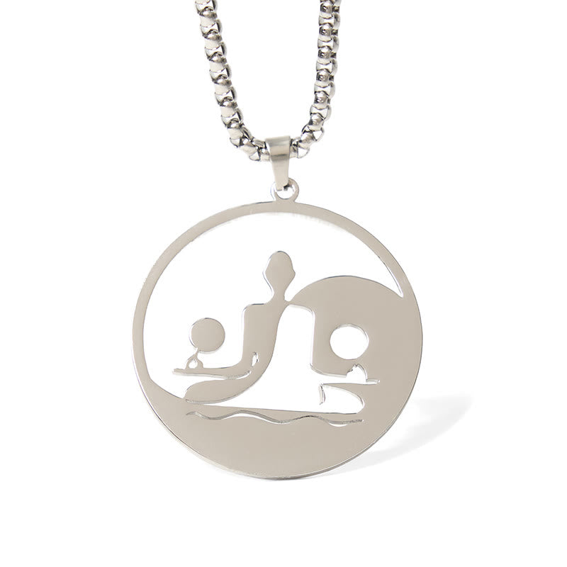 Wear FengShui Yin Yang Buddha Figure Hollow Design Stainless Steel Balance Necklace Pendant