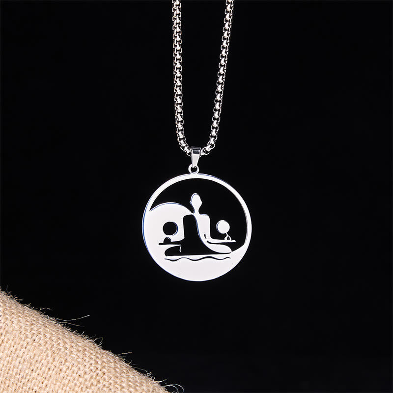 Wear FengShui Yin Yang Buddha Figure Hollow Design Stainless Steel Balance Necklace Pendant