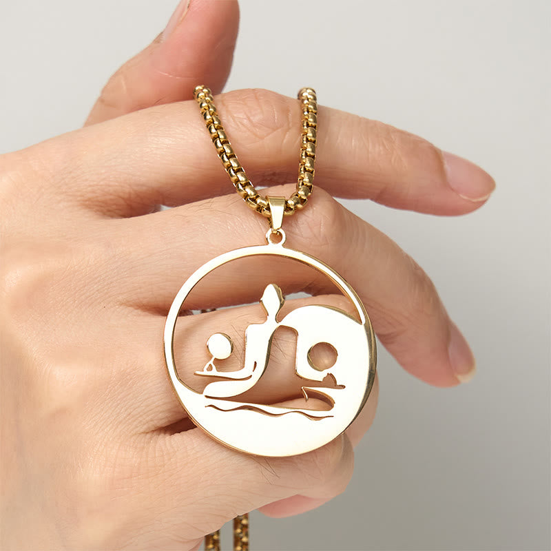 Wear FengShui Yin Yang Buddha Figure Hollow Design Stainless Steel Balance Necklace Pendant