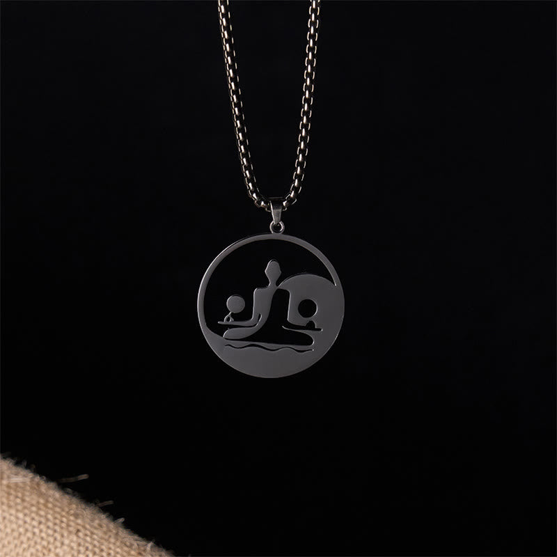 Wear FengShui Yin Yang Buddha Figure Hollow Design Stainless Steel Balance Necklace Pendant