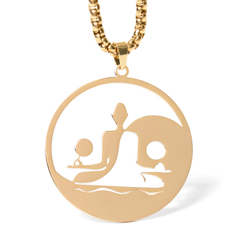 Wear FengShui Yin Yang Buddha Figure Hollow Design Stainless Steel Balance Necklace Pendant
